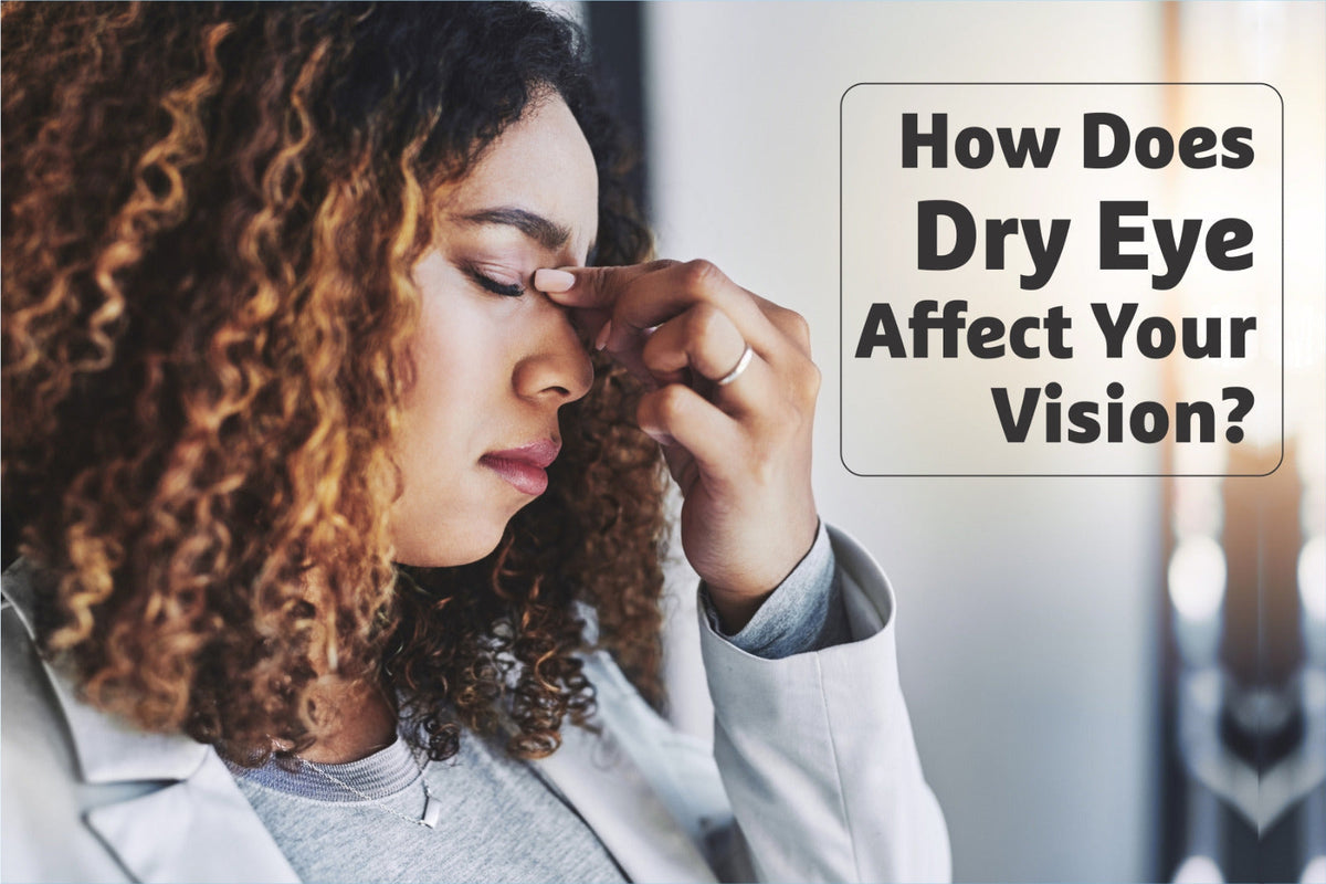 a girl is rubbing her eyes and text appeared how does dry eyes affect your vision 